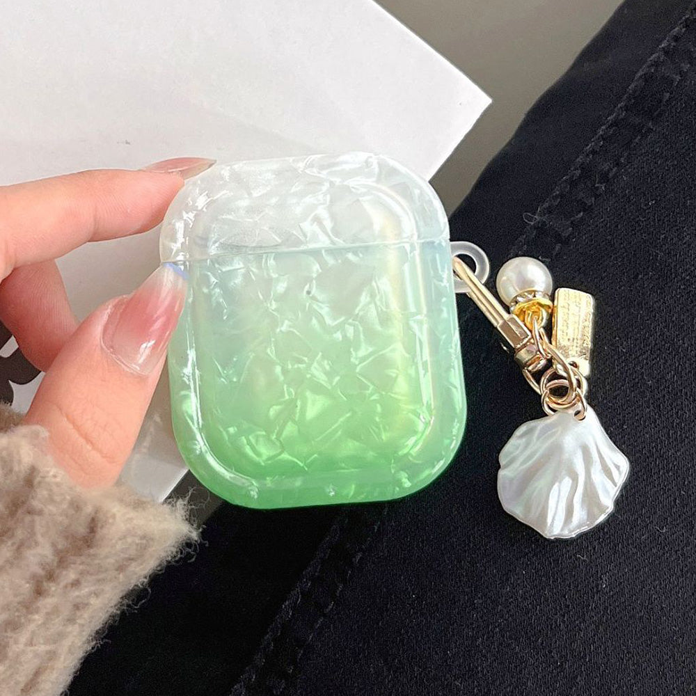 TPU Cover for Apple AirPods with Charging Case (2016) / (2019) / AirPods with Wireless Charging Case (2019) , Gradient Shell Grain Square Earphone Case with Pendant - Green TPU Cover for Apple AirPods with Charging Case (2016) / (2019) / AirPods with Wireless Charging Case (2019) , Gradient Shell Grain Square Earphone Case with Pendant - Green